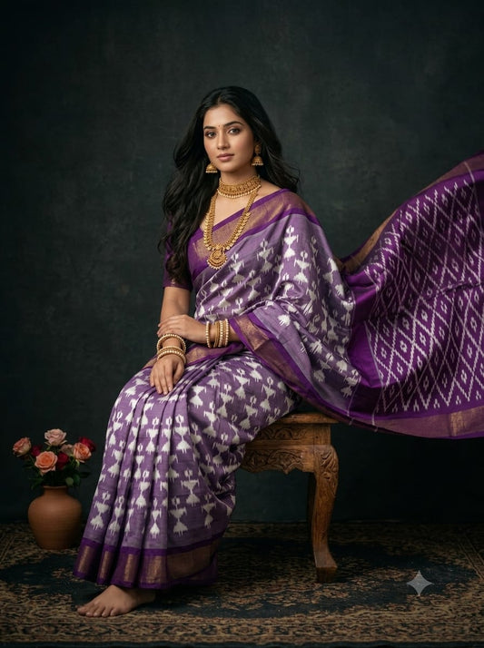 Handcrafted Pure Pochampally Ikat Silk Saree with Blouse Piece