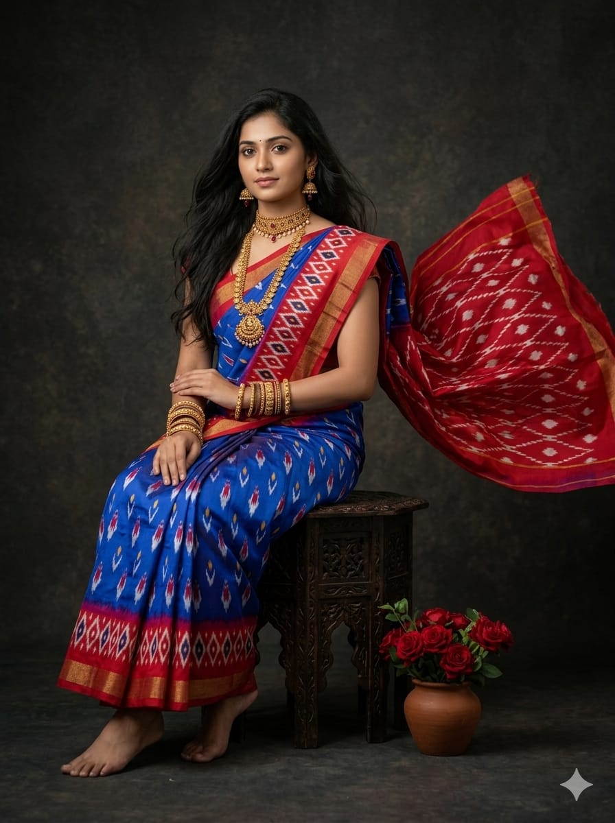 Handcrafted Pure Pochampally Ikat Silk Saree with Blouse Piece