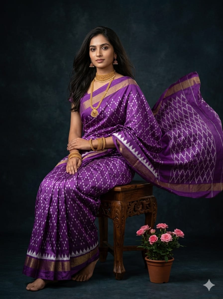 Handcrafted Pure Pochampally Ikat Silk Saree with Blouse Piece