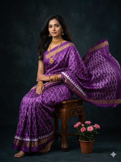 Handcrafted Pure Pochampally Ikat Silk Saree with Blouse Piece