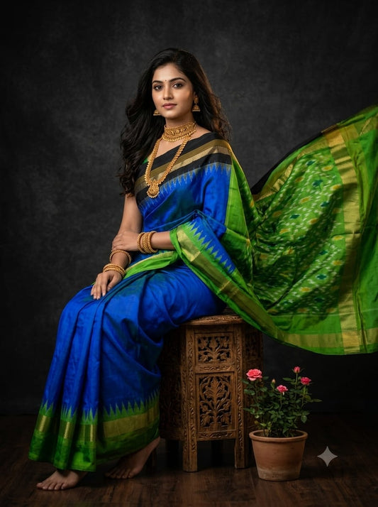 Handcrafted Pure Pochampally Ikat Silk Saree with Blouse Piece