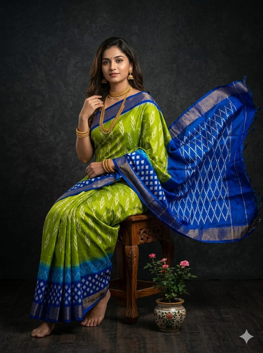 Handcrafted Pure Pochampally Ikat Silk Saree with Blouse Piece