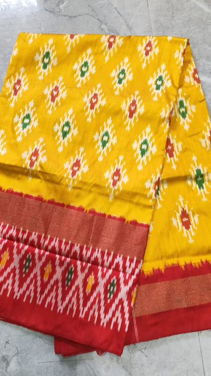Handcrafted Pure Pochampally Ikat Silk Saree with Blouse Piece