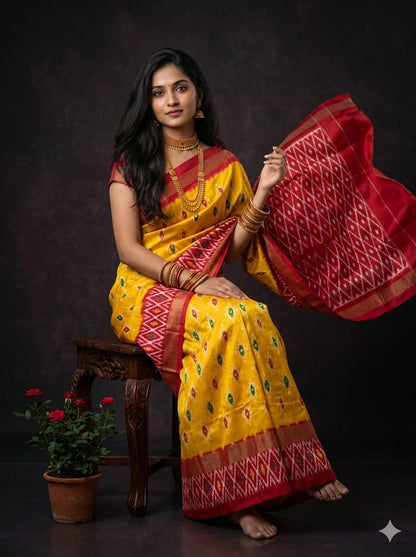 Handcrafted Pure Pochampally Ikat Silk Saree with Blouse Piece