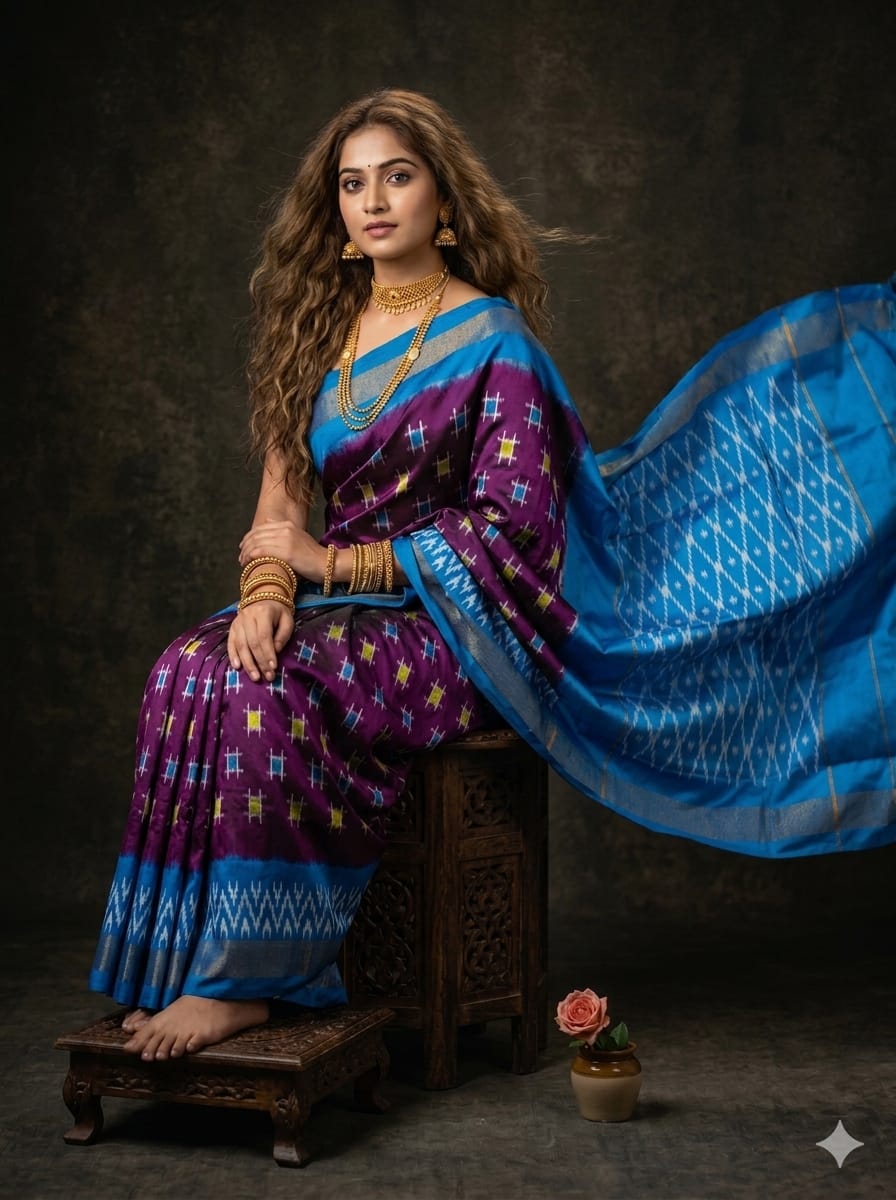 Handcrafted Pure Pochampally Ikat Silk Saree with Blouse Piece