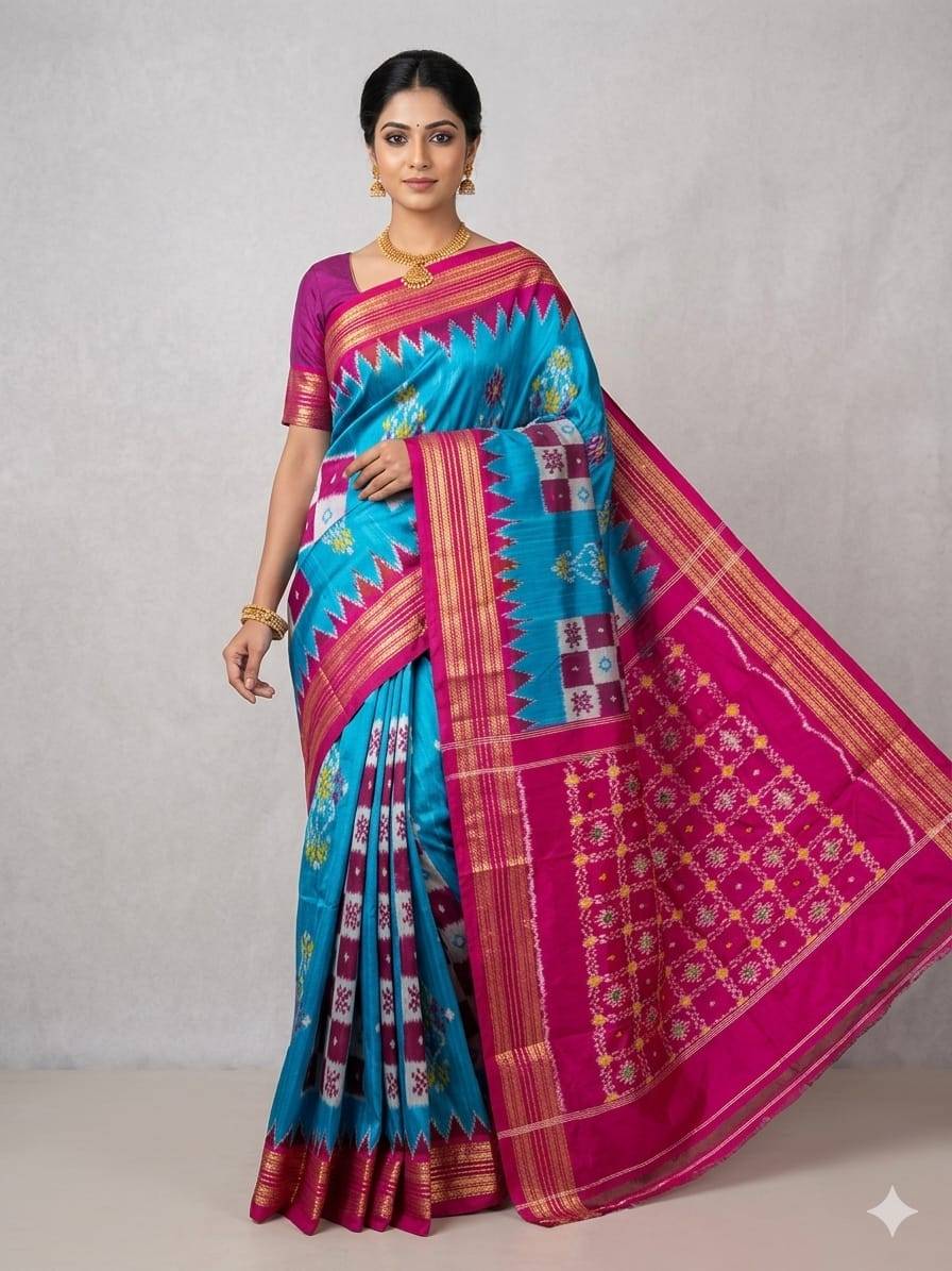 Handcrafted Pure Pochampally Ikat Silk Saree with Blouse Piece