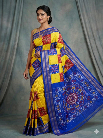 Handcrafted Pure Pochampally Ikat Silk Saree with Blouse Piece