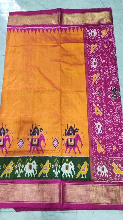 Hdancrafted Pure Pochampally Ikat Silk Saree with Blouse Piece