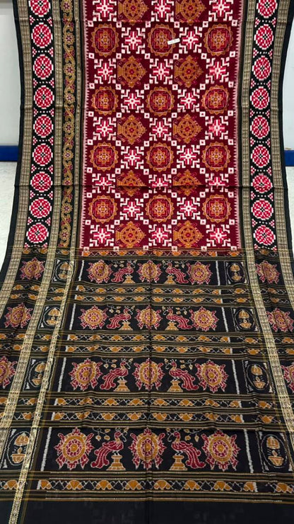 Maroon and black combination body and border totally work pasapali with blouse.