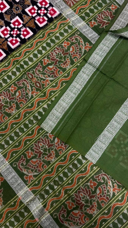Double border black and green red combinations Sambalpuri saree