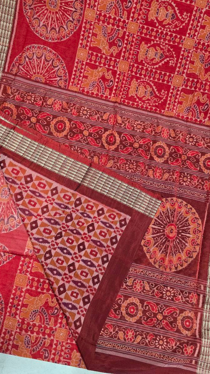 Cotton silk mix combination sambalpuri bapta pata saree blouse work