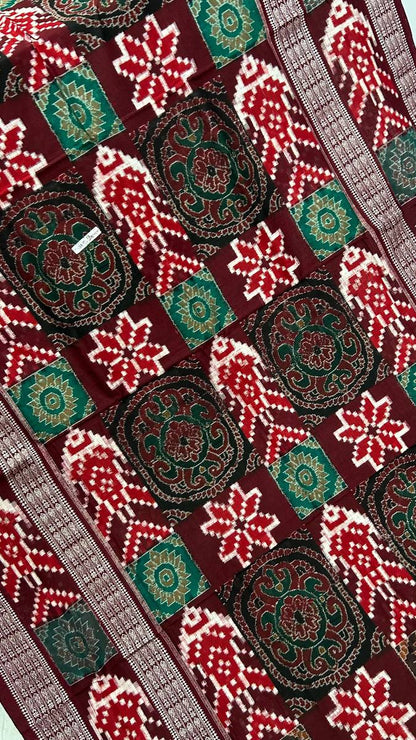 Merron red and green combinations high quality pasapali Sambalpuri saree