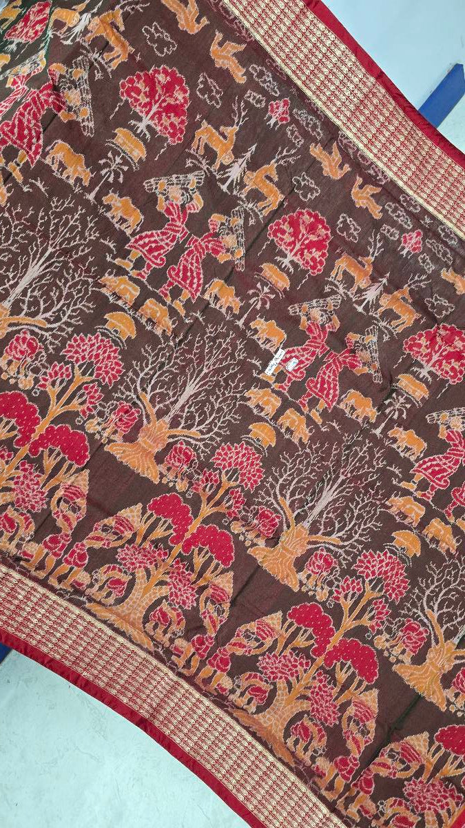 Cotton silk mix combination sambalpuri bapta pata saree blouse work