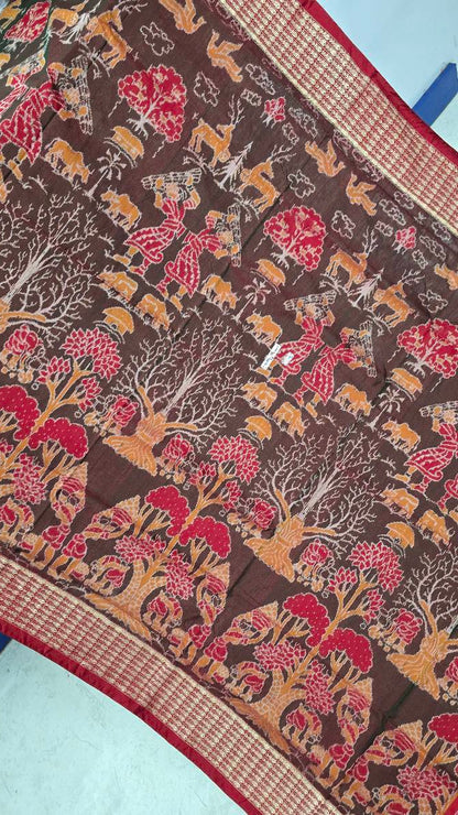 Cotton silk mix combination sambalpuri bapta pata saree blouse work