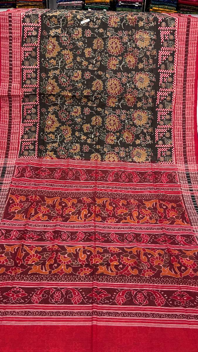 Flower desing + pasapali dark Sambalpuri saree
