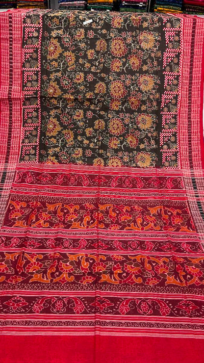 Flower desing + pasapali dark Sambalpuri saree