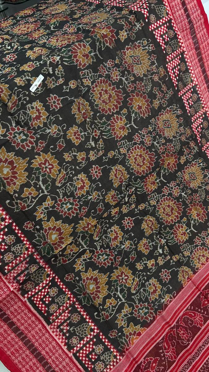 Flower desing + pasapali dark Sambalpuri saree