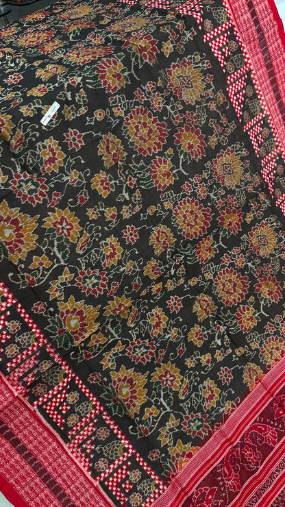 Flower desing + pasapali dark Sambalpuri saree