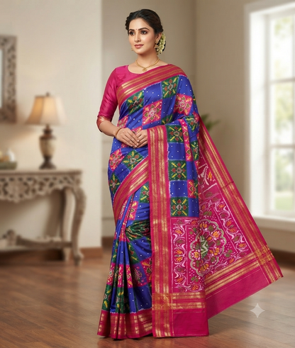 Handcrafted Pure Pochampally Ikat Silk Saree with Blouse Piece