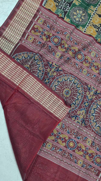 Cotton silk mix combination sambalpuri bapta pata saree