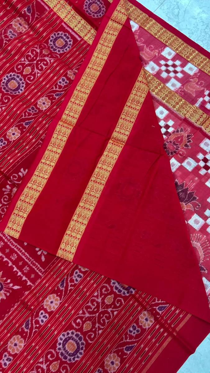 Pata desing pasapali pink colour Sambalpuri saree