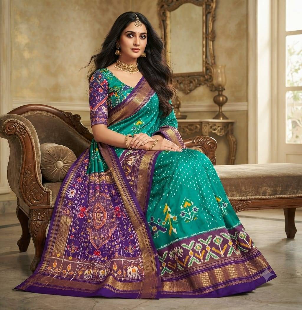 Handcrafted Pure Pochampally Ikat Silk Saree with Blouse Piece
