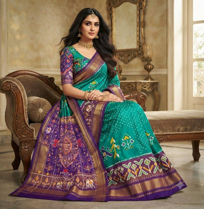 Handcrafted Pure Pochampally Ikat Silk Saree with Blouse Piece