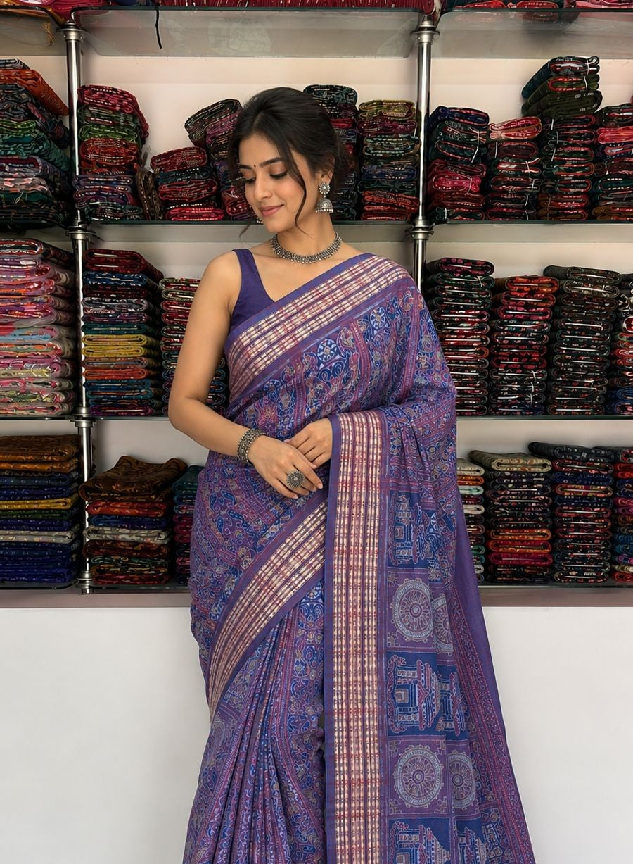 Royal Lavender Heritage Print Saree