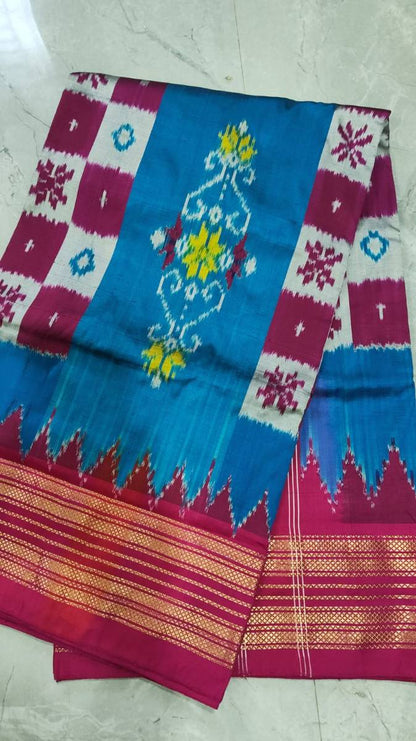 Handcrafted Pure Pochampally Ikat Silk Saree with Blouse Piece