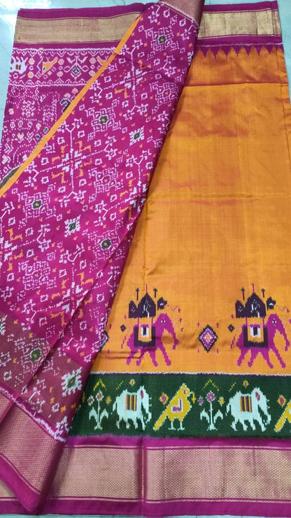 Hdancrafted Pure Pochampally Ikat Silk Saree with Blouse Piece