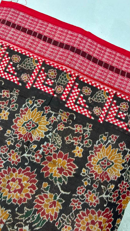 Flower desing + pasapali dark Sambalpuri saree