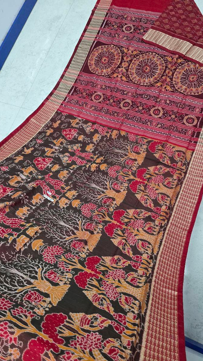 Cotton silk mix combination sambalpuri bapta pata saree blouse work