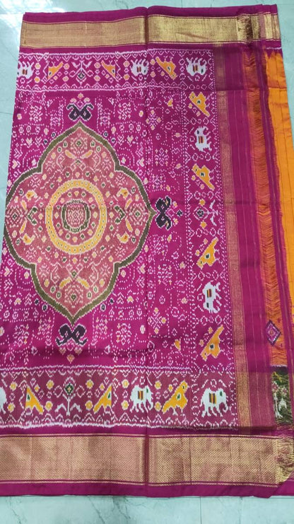 Hdancrafted Pure Pochampally Ikat Silk Saree with Blouse Piece