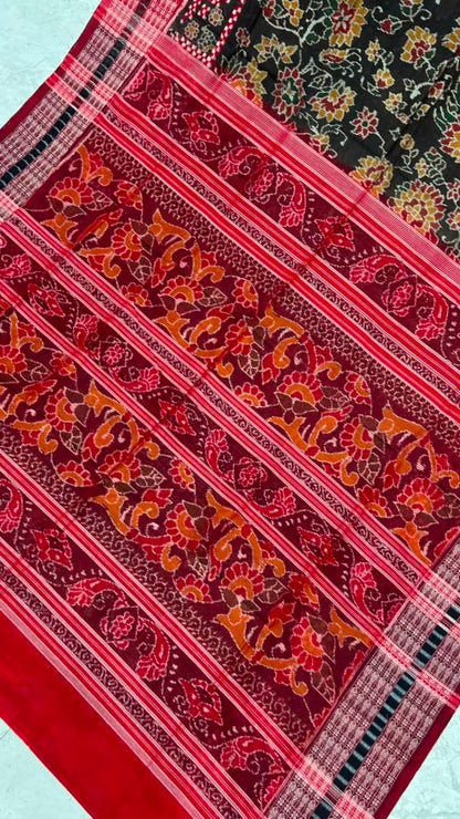 Flower desing + pasapali dark Sambalpuri saree