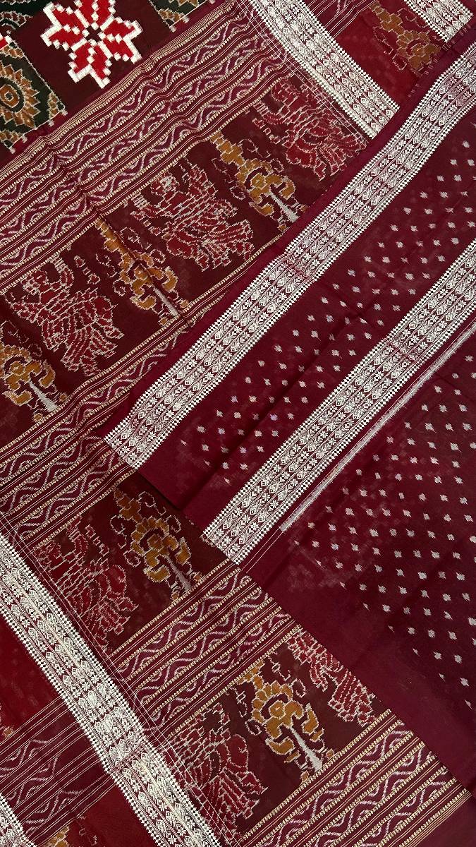 Merron red and green combinations high quality pasapali Sambalpuri saree