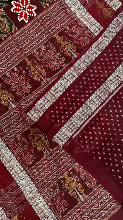 Merron red and green combinations high quality pasapali Sambalpuri saree