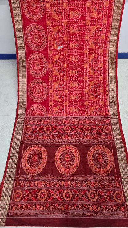 Cotton silk mix combination sambalpuri bapta pata saree blouse work