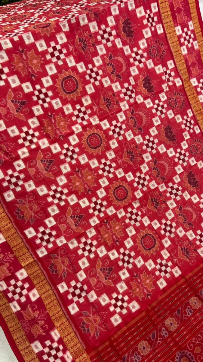 Pata desing pasapali pink colour Sambalpuri saree