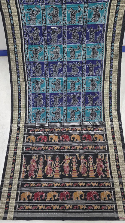 Cotton silk mix combination sambalpuri bapta pata saree. Artist work