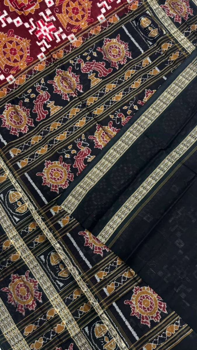 Maroon and black combination body and border totally work pasapali with blouse.