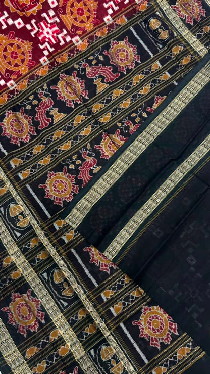 Maroon and black combination body and border totally work pasapali with blouse.