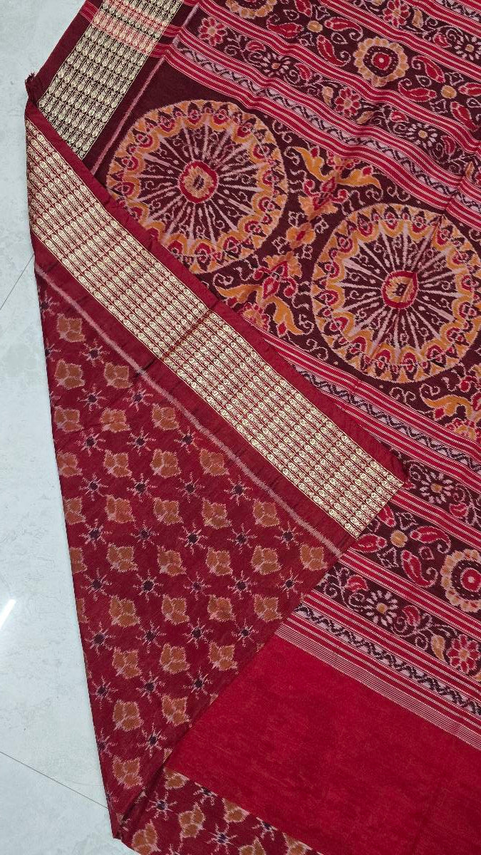 Cotton silk mix combination sambalpuri bapta pata saree blouse work