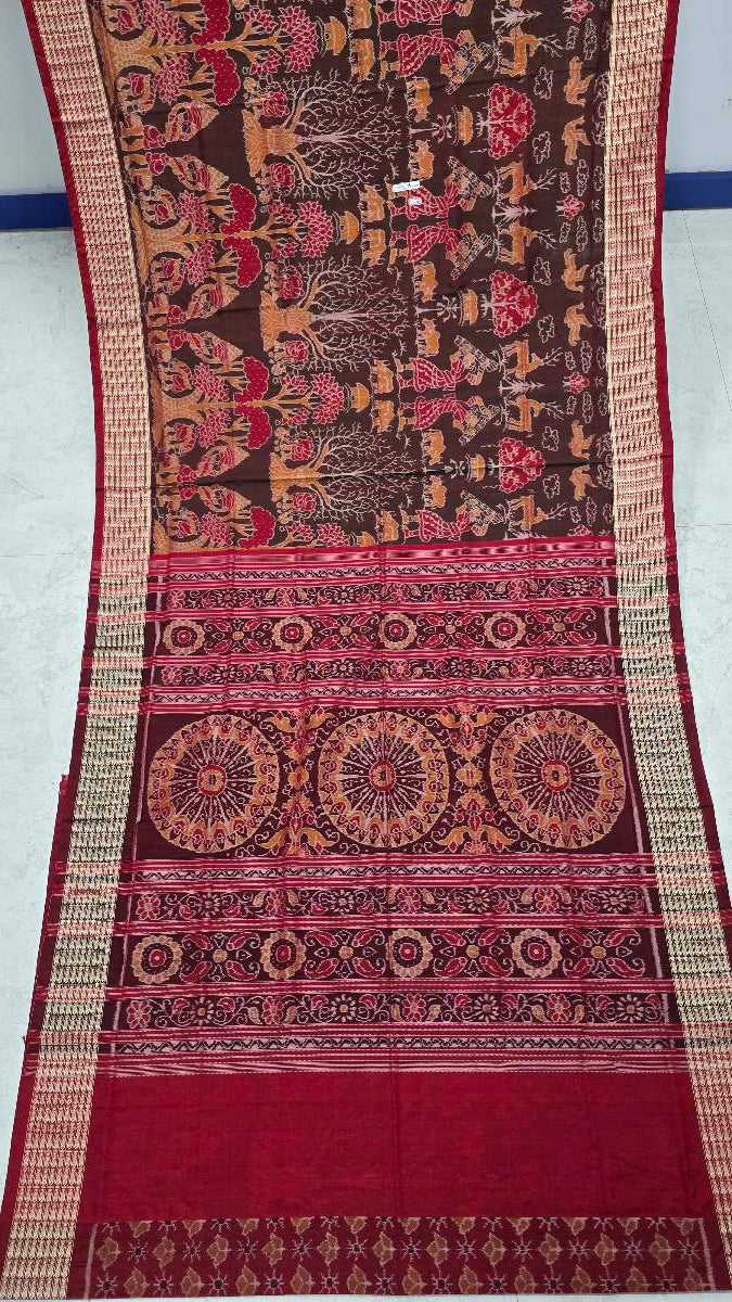 Cotton silk mix combination sambalpuri bapta pata saree blouse work