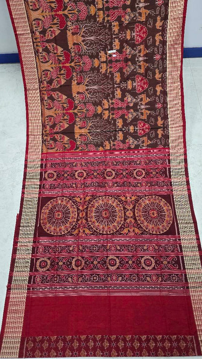 Cotton silk mix combination sambalpuri bapta pata saree blouse work