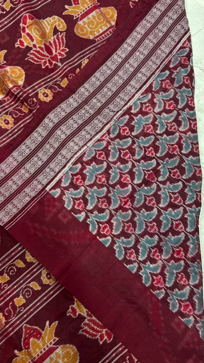 Ramagreen and red Sambalpuri pasapali cotton saree