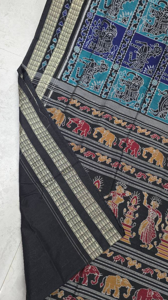 Cotton silk mix combination sambalpuri bapta pata saree. Artist work