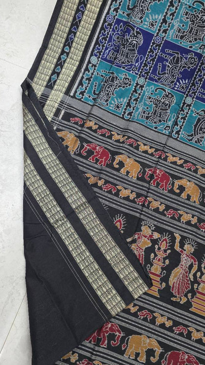 Cotton silk mix combination sambalpuri bapta pata saree. Artist work