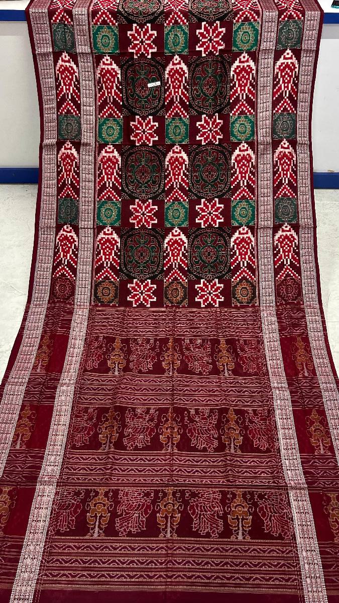 Merron red and green combinations high quality pasapali Sambalpuri saree