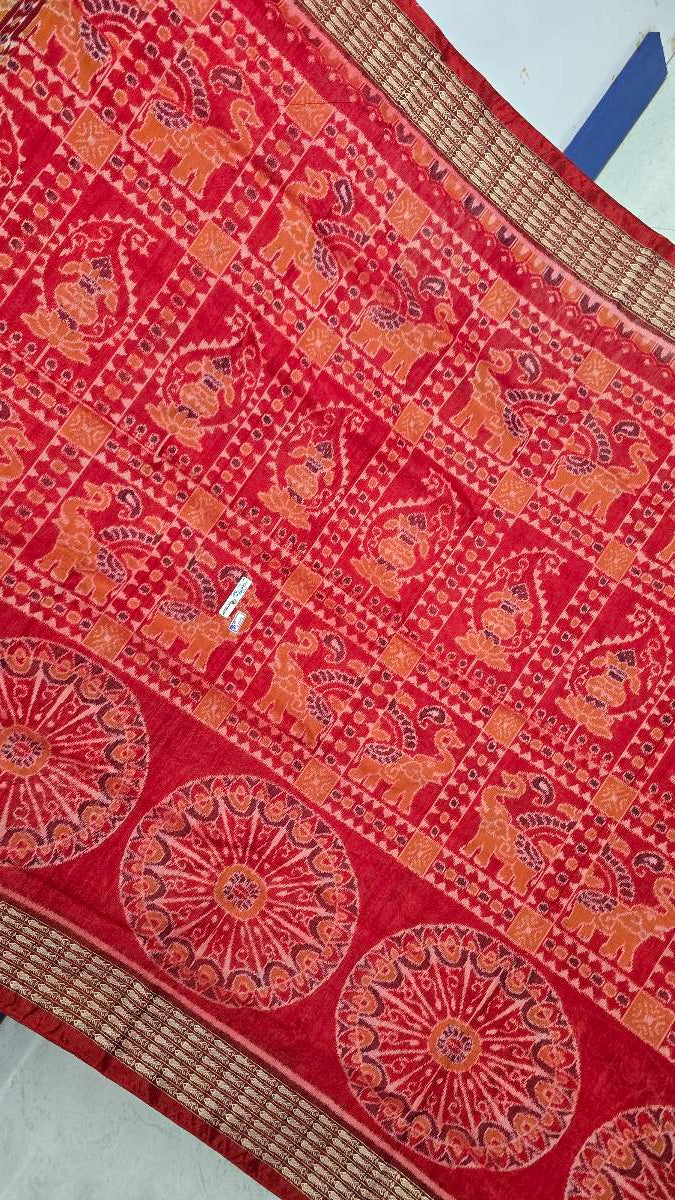 Cotton silk mix combination sambalpuri bapta pata saree blouse work