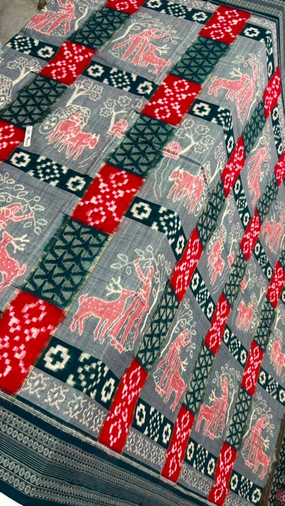Box desing pasapali Sambalpuri saree green and light clr combinations